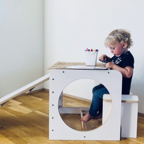 4i1 Klatrekube / bord + stol + klatrerampe sklie med trinn montessori sett i hvit Fri frakt