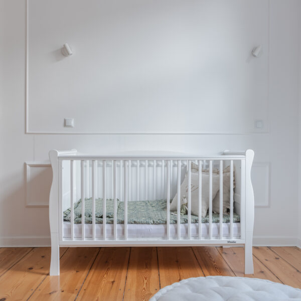woodies babyseng + juniorseng 2 i 1 - høy kvalitet vokseseng i elegant hvit (70cmx140cm) fri frakt sprinkelseng sofaseng dagseng barneseng - Bilde 3