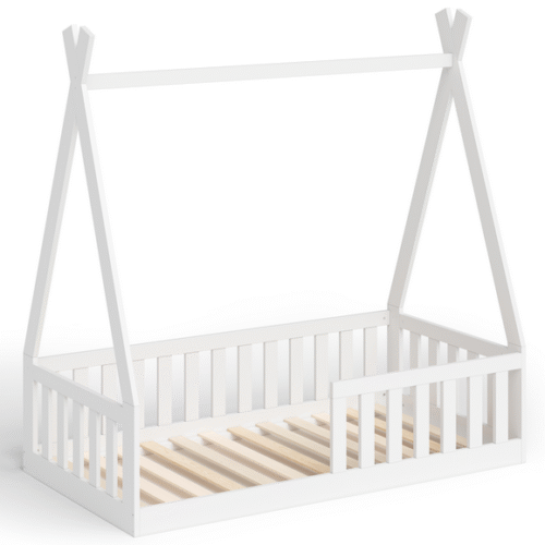 Montessori husseng tipi hvit lav seng i tre, fri frakt, natur eller hvit (70cm x 140cm) hus barneseng heltre